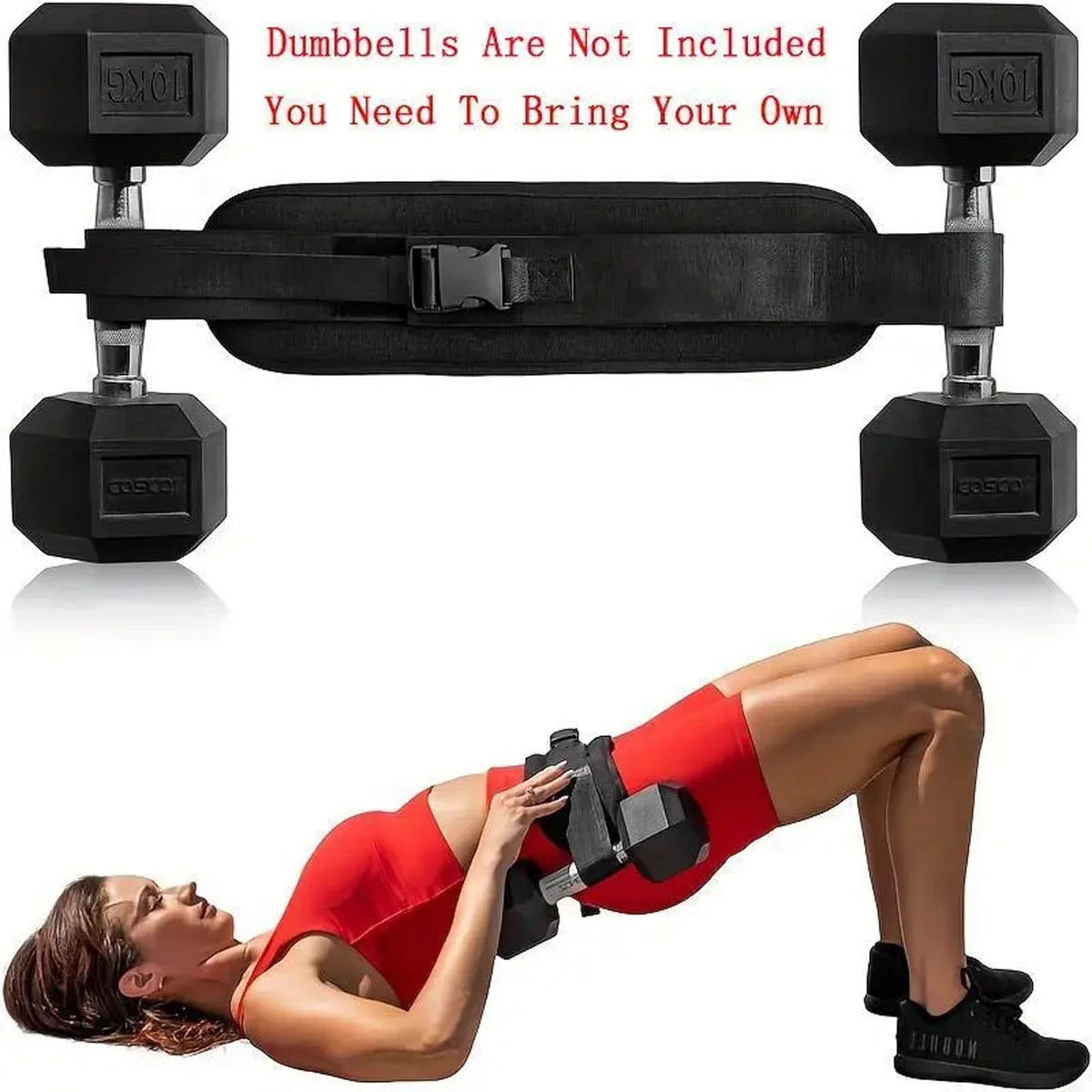 Dumbbell Carry Strap secured at hips