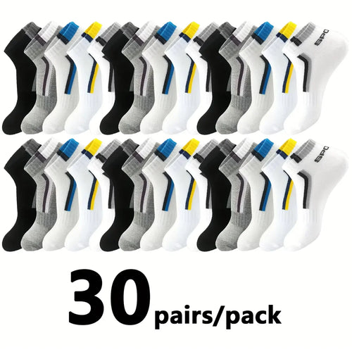30 Pairs Men's Color-Block Ankle Socks