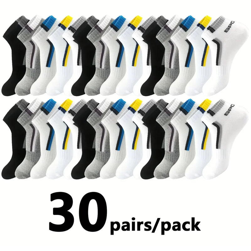 30 Pairs Color-Block Ankle Socks